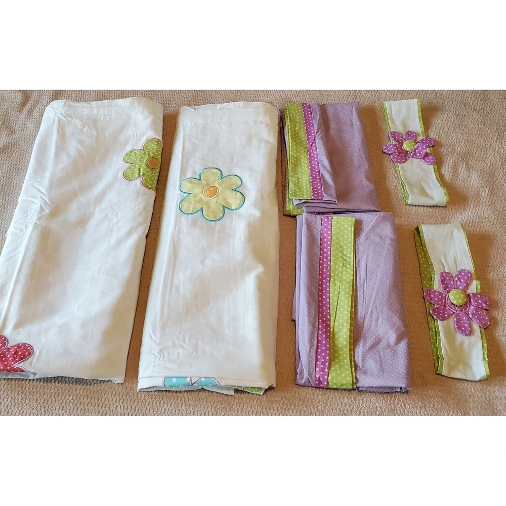 JC Penney Home Collection Flower Garden Cotton Curtains Valance Set Purple White
